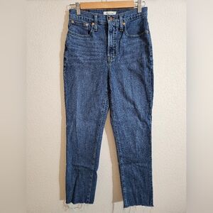 Madewell The Perfect Vintage high-rise straight crop jeans in a blue wash denim.